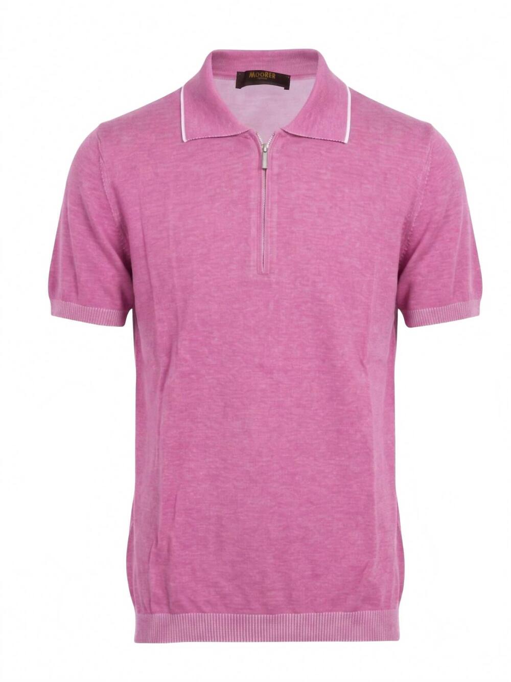 NEW MOORER men's coty half-zip short-sleeve polo in ciclamino